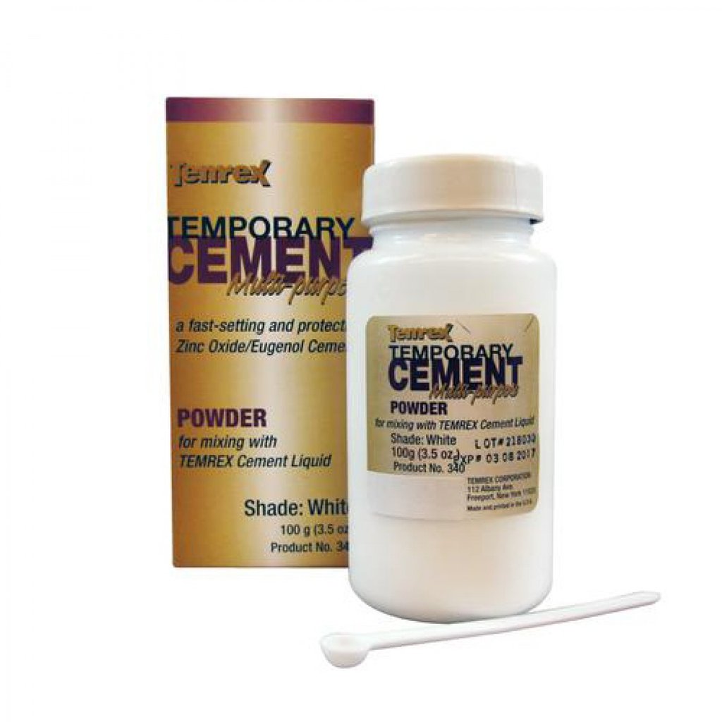 Temrex 340-WHITE Zinc Oxide Eugenol Temporary Cement Dental Powder White 100 Gm Temrex 340-WHITE Zinc Oxide Eugenol Temporary Cement Dental Powder White 100 Gm